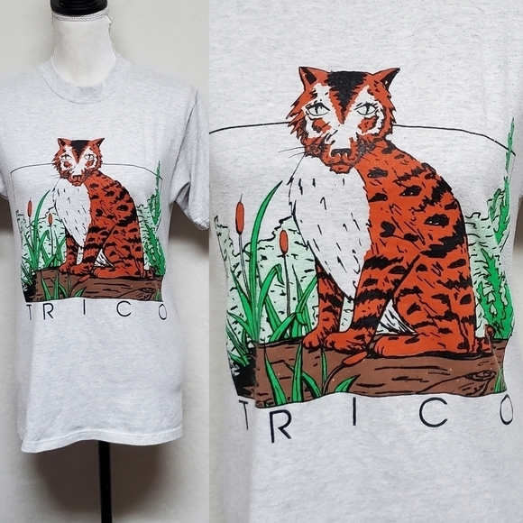 RARE Vintage Y2K The Last Guardian Trico Printed Graphic Tee Heather Grey Jerzee - Picture 1 of 11